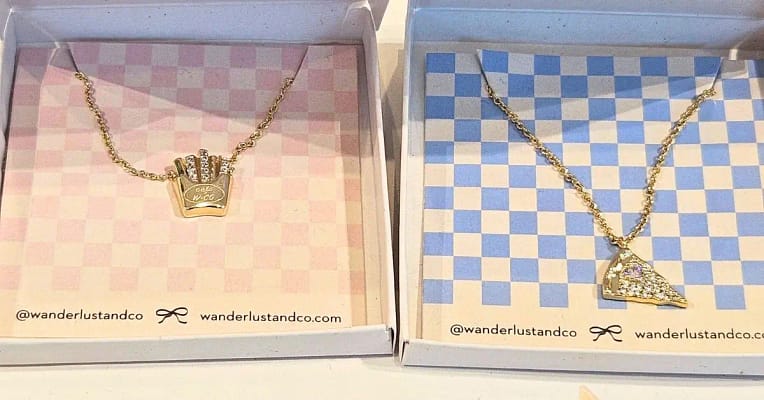 jewelry Two jewelry boxes, one containing a fries necklace and the other holding a pizza necklace perfect jewelry for teen girls and gift for women.